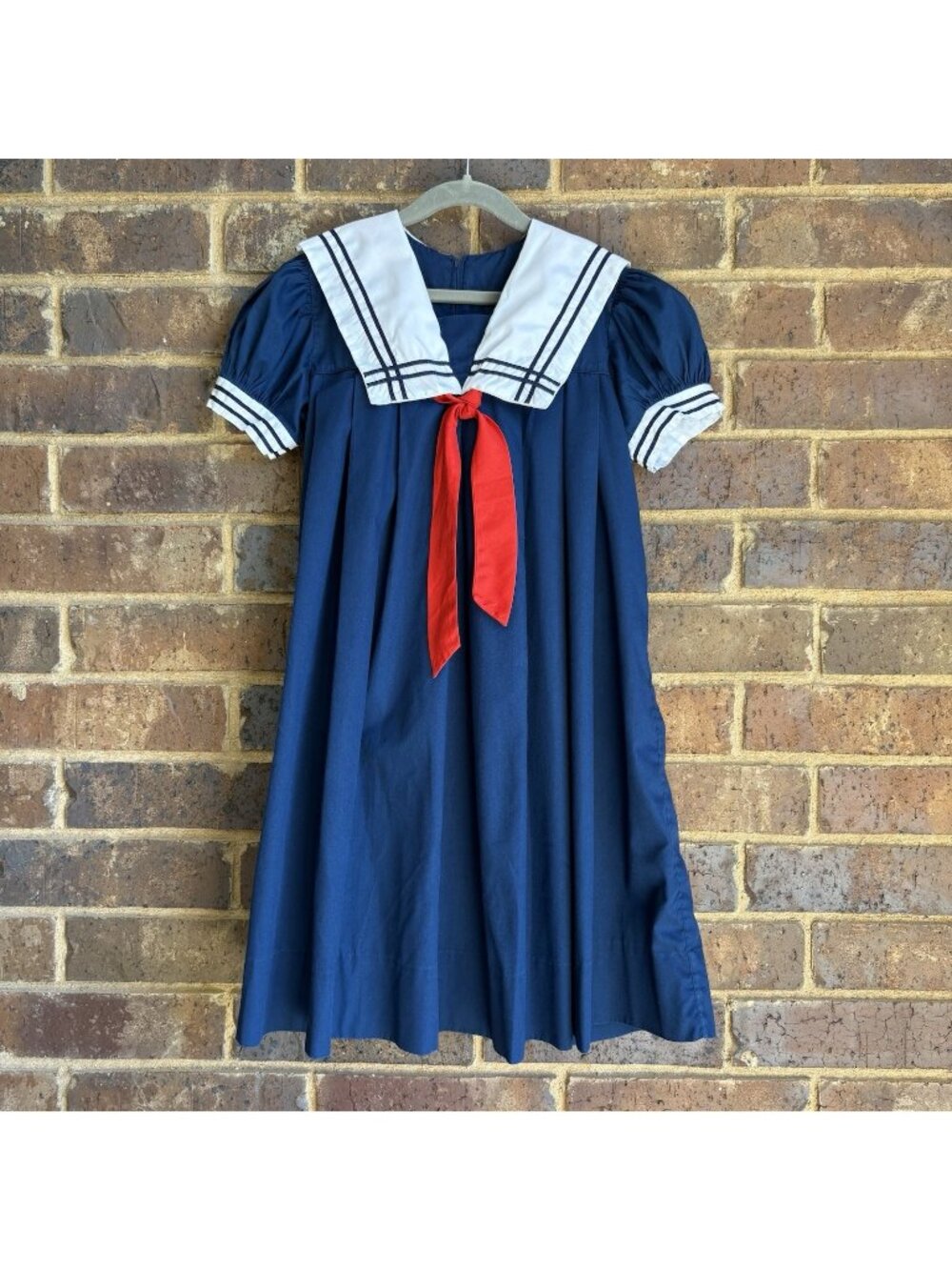 Vintage Jayne Copeland Girls Size 8 Navy Blue Sailor Dress Red Tie Made in USA